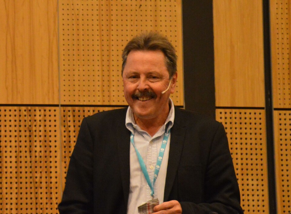 Thor Hukkelås, Director Aquaculture R&D, Kongsberg Maritime under Teknas Havbrukskonferanse. Foto: Katarina Berthelsen.