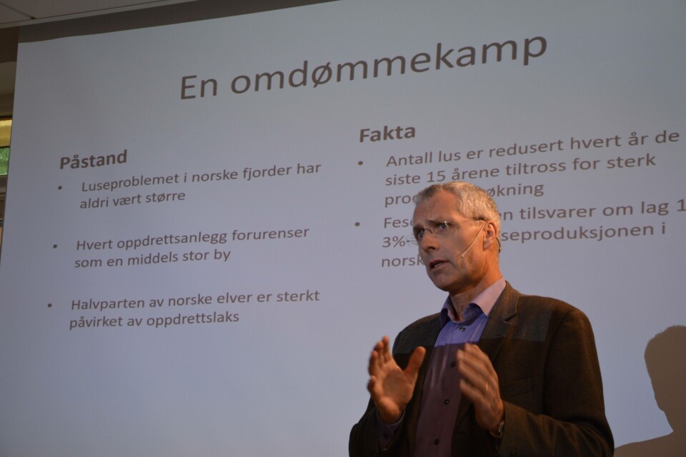 Per Grieg Jr. styreleder i Grieg Seafood mener havbruksnæringen skaper enorme ringvirkninger for lokalsamfunnet. Han sa også at omdømmet til næringen får gjennomgå blant annet på grunn av mye faktafeil i mediene. Foto: Therese Soltveit.