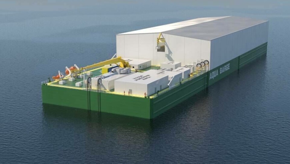 Basis Module er et lukket flytende oppdrettsanlegg som skal installeres på en lekter og benytte seg av RAS-teknologi. Foto: Albatros Technology