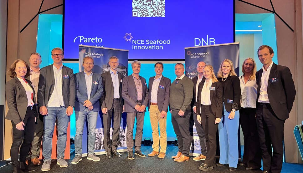 NCE Seafood har i samarbeid med DNB og Pareto arrangert Seafood Innovation Award. Her ser man dem sammen med startup-selskaper under NASF-konferansen i Bergen