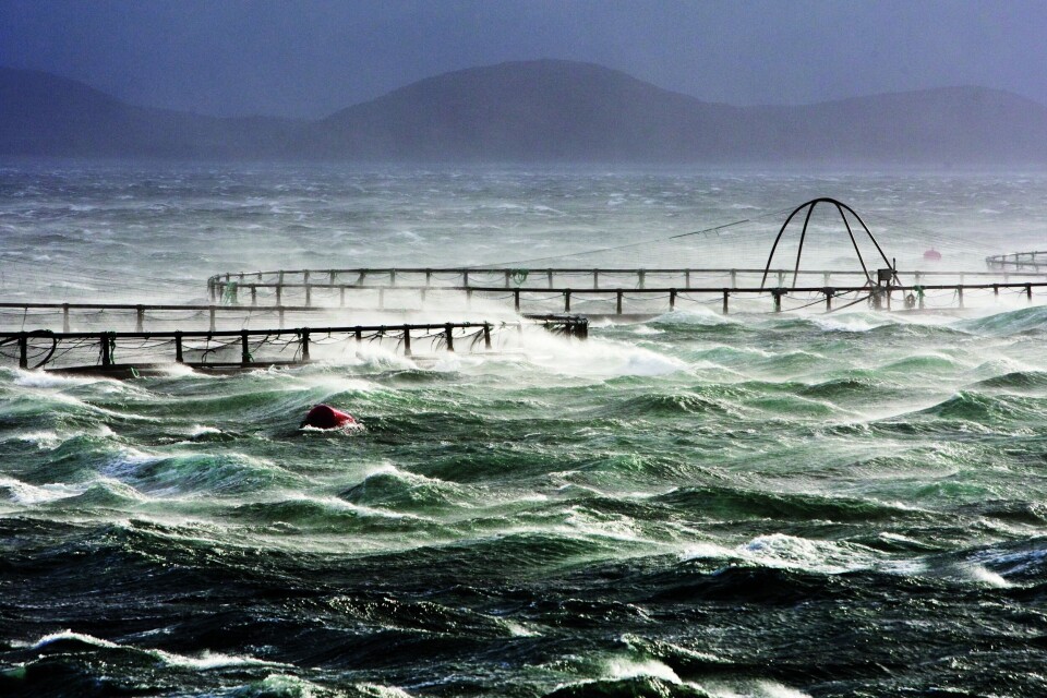 Illustrasjonsbilde av storm ved oppdrettsanlegg. Foto: Akva group.