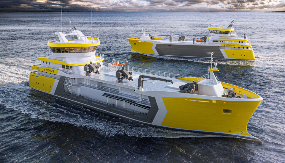 Napiers to nye prosessfartøy har som mål å øke fiskevelferden, produktkvaliteten og biosikkerheten i transporten av laks fra oppdrettsanlegg til slakteri. Napiers to nye prosessfartøy har som mål å øke fiskevelferden, produktkvaliteten og biosikkerheten i transporten av laks fra oppdrettsanlegg til slakteri.