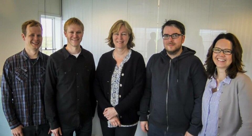 Fra høyre: Sondre Veberg Larsen (rådgiver miljø), Vegard Aambø Langvatn (fagansvarlig rådgiver miljø), Liv Birte Rønneberg (daglig leder), Svein Olav Humberset (rådgiver miljø), Inger Mundheim (kvalitetsleder miljø).