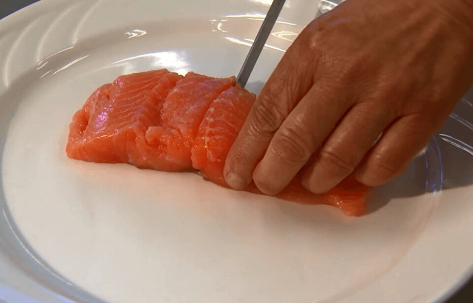 Laksefilet, skjære, fat