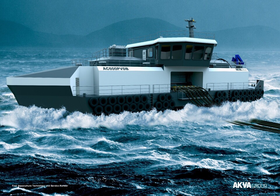 Arctic Offshore Farming får levert en ny fôrflåte av AKVA gorup, som vil brukes i tøffe, værutsatte forhold nord for Polarsirkelen. Flåten er bygget og utrustet for eksponerte forhold. Foto: AKVA group.