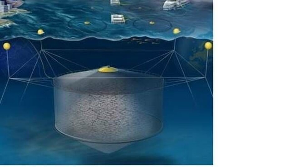 Illustrasjon av de nedsenkbare oppdrettsanleggene til Atlantis Subsea Farming. Foto: ASF.