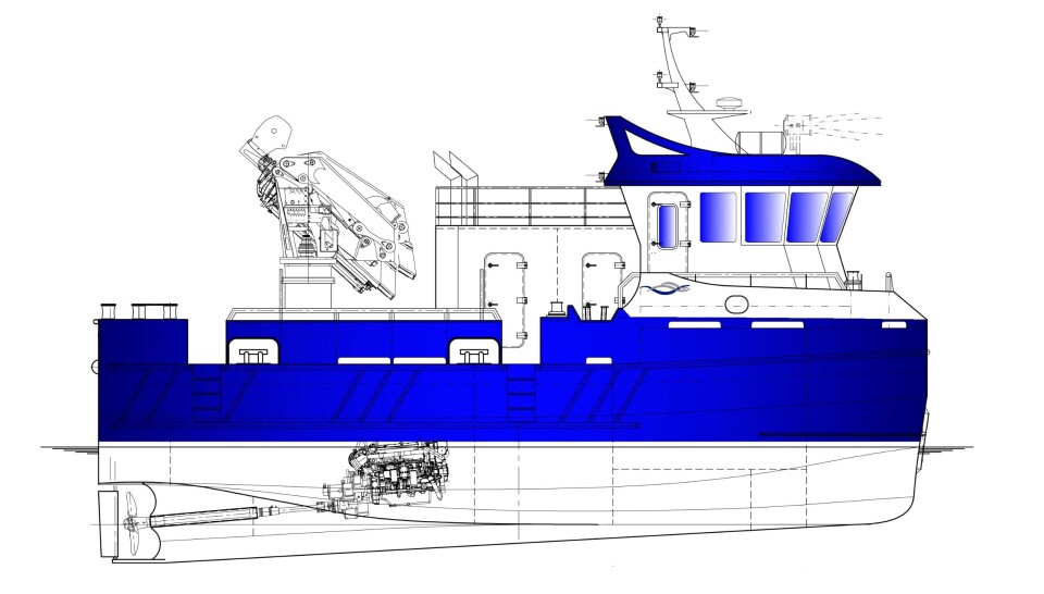 Tegning av AquaGens nye NabCat 1498 som skal leveres i 3. kvartal. Tegning: Marin Design AS. Tegning av AquaGens nye NabCat 1498 som skal leveres i 3. kvartal. Tegning: Marin Design AS.