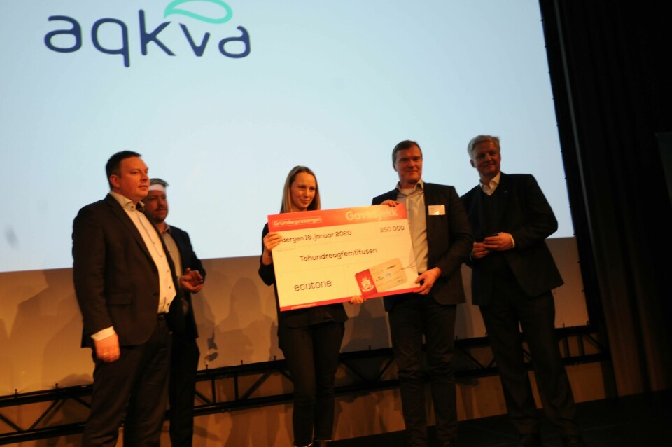 Ecotone stakk torsdag av som vinner av Gründerjulepresangen under Aqkva-konferansen i Bergen. Foto: Pål Mugaas Jensen