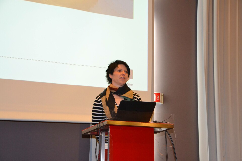 Berit Seljestokken fiskehelseansvarlig i Grieg Seafood Finnmark, under FHFs havbrukssamling 2016. Berit Seljestokken fiskehelseansvarlig i Grieg Seafood Finnmark, under FHFs havbrukssamling 2016.