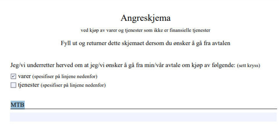 Departementet gir anledning til å angre nykjøpt ekstra-MTB