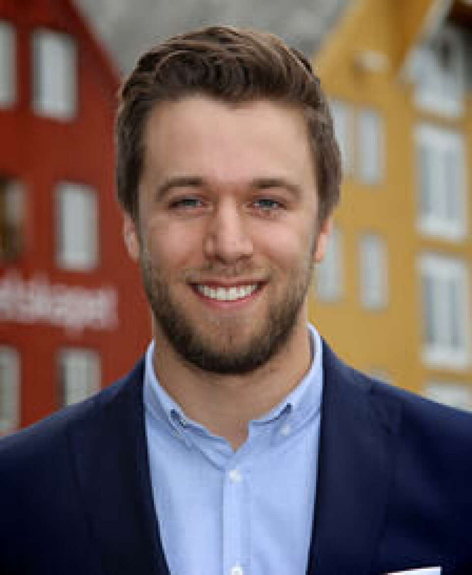 Martin Skaug er av fem interns i Norges Sjømatråd, og jobber med markedsføring av norsk fisk. Foto: Norges Sjømatråd.