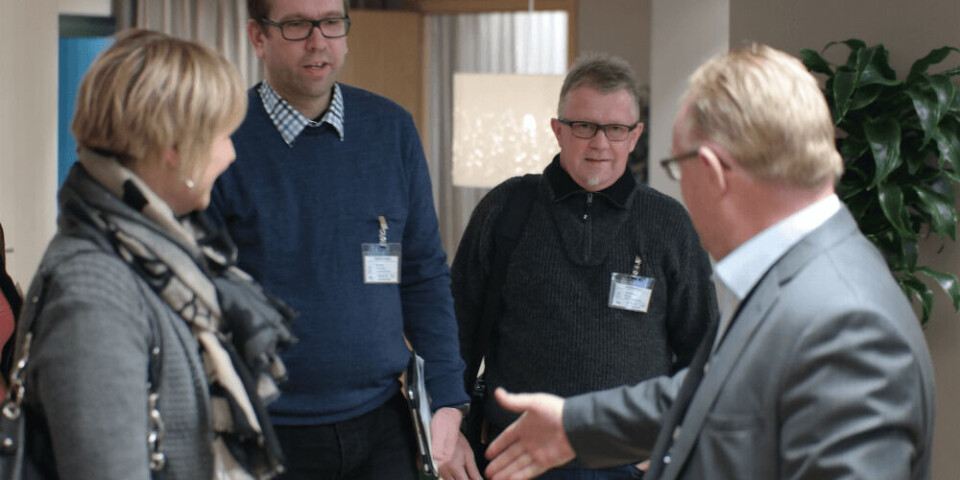 Fiskeriminister Per Sandberg (t.h.) ønsket Arne Jørrestol, Torstein Rognes og Aina Valland velkommen onsdag denne uka. Foto: NFD Fiskeriminister Per Sandberg (t.h.) ønsket Arne Jørrestol, Torstein Rognes og Aina Valland velkommen onsdag denne uka. Foto: NFD