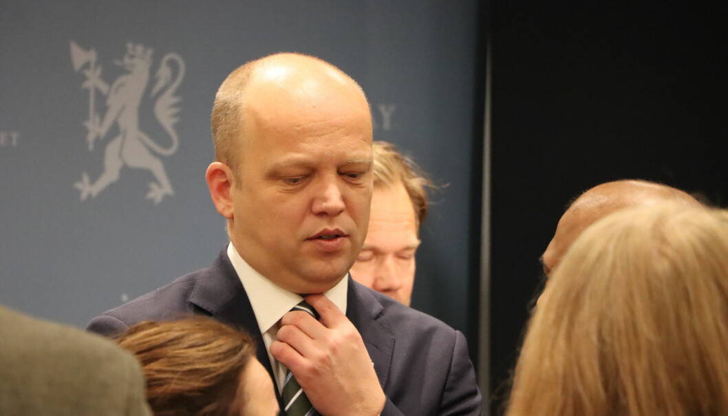 Finansminister Trygve Slagsvold Vedum under møte med Sjømat Norge og Sjømatbedriftene forrige uke.
