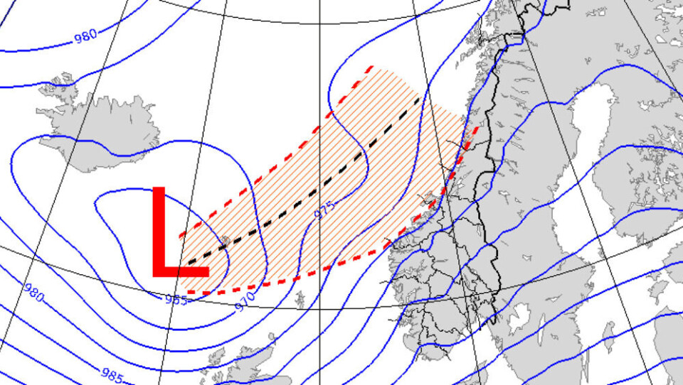 : Lavtrykket kan endra bane og da kommer den sterkeste vinden andre steder. Meteorologene oppdaterer varselet sitt jevnlig.FOTO: MET