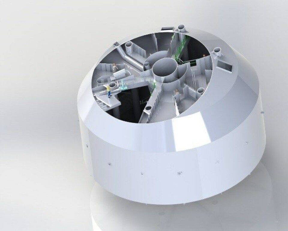 Det er tekniske rom inne i toppen, som også gir nødvendig oppdrift. Foto: Fishglobe.