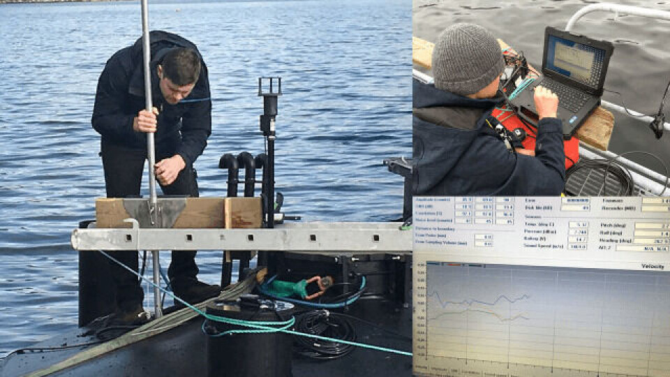 Her jobber Nofima med å dokumentere god vannsirkulasjon inne i prototypen. Foto: Fishglobe.