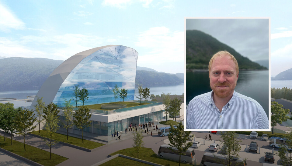 Illustrasjon av hvordan Sjømatstaden er tiltenkt utformet, med prosjektleder Lars Endre Myklebust