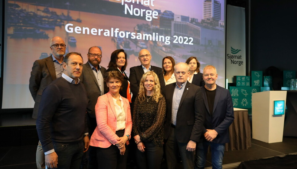 Sjømat Norges avtroppende styre: Bak fra venstre: Øyvind Oaland, Carl-Erik Arnesen, Rita Karlsen, Paul Birger Torgnes, Line Ellingsen og Inger-Marie Sperre. Foran fra venstre: Gunnar Haagensen, Guri Lerøy Riple, Kristine Hartmann, Tor Anders Elvegård og Stig Nilsen. Sjømat Norges avtroppende styre: Bak fra venstre: Øyvind Oaland, Carl-Erik Arnesen, Rita Karlsen, Paul Birger Torgnes, Line Ellingsen og Inger-Marie Sperre. Foran fra venstre: Gunnar Haagensen, Guri Lerøy Riple, Kristine Hartmann, Tor Anders Elvegård og Stig Nilsen.