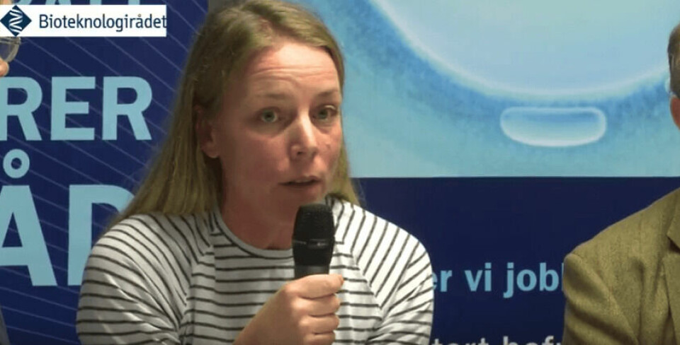 Anna Wargelius, forskningsleder ved Havforskingsinstituttet under debatt om GMO i 2016. Screenshot fra Bioteknologirådet.