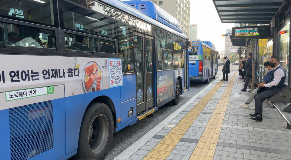 Laksekampanje på busser i Sør-Korea.