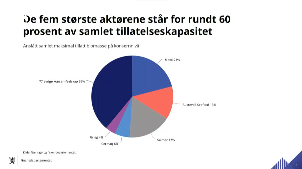 Fem av de største selskapene står for 60% av samlet tillatelseskapasitet.
