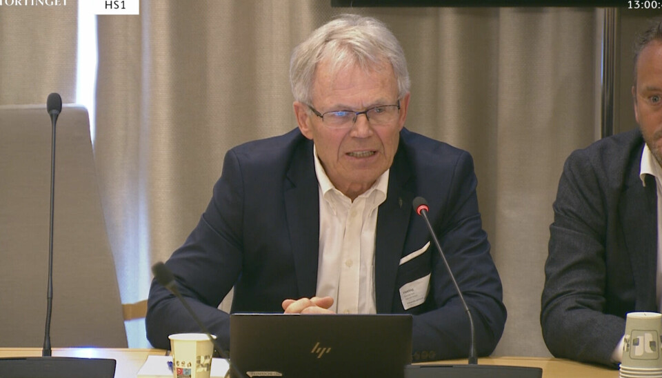 Kjell Bjordal, representant for Sjømat Norge under høringen om grunnrenteskatt mandag.