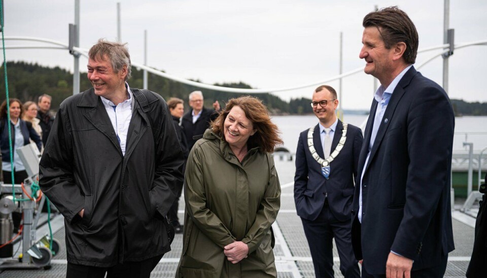 Åpning av det nye sjøanlegget på forskningsstasjonen i Austevoll. F.v: Statssekretær Vidar Ulriksen, statssekretær Kristina Hansen, ordfører i Austevoll kommune Morten Storebø og stasjonssjef Kjetil Stensland. Åpning av det nye sjøanlegget på forskningsstasjonen i Austevoll. F.v: Statssekretær Vidar Ulriksen, statssekretær Kristina Hansen, ordfører i Austevoll kommune Morten Storebø og stasjonssjef Kjetil Stensland.