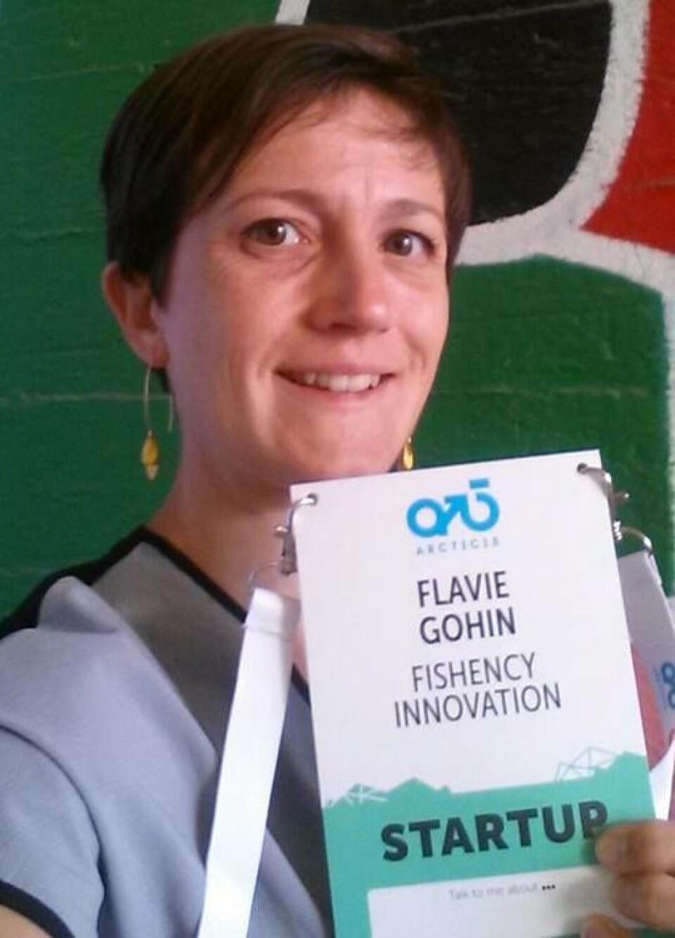Flavie Gohin fra Fishency Innovation var to dager i Helsinki for å dskutere endringer i havbruksnæringen og promotere automatisk lusetellings-teknologi. Foto: Privat.