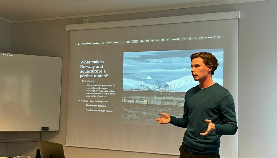 Fra Frantzen sin tid i Olaisen Blu, hvor han holdt en presentasjon for internasjonale investorer om Norge sine fordeler inn mot havbruk