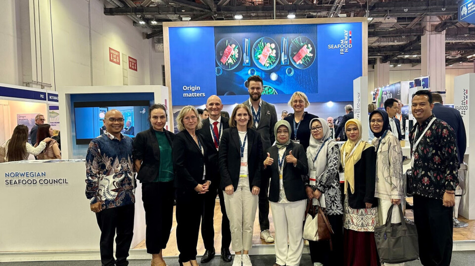 Både delegasjonen fra Mattilsynet og den indonesisk delegasjonen fra Fish Quarantine and Inspection Agency besøkte Sjømatrådets stand på Seafood Expo Asia i Singapore.