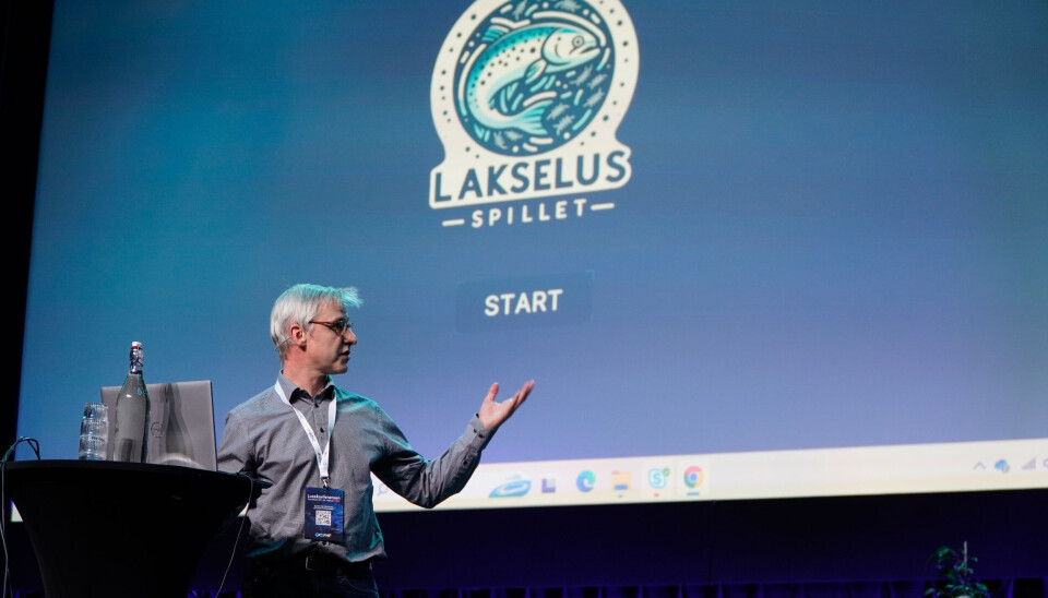 Trykk start for å sette i gang: Lars Qviller i Veterinærinstituttet viser hvordan lakselusspillet fungerer.
