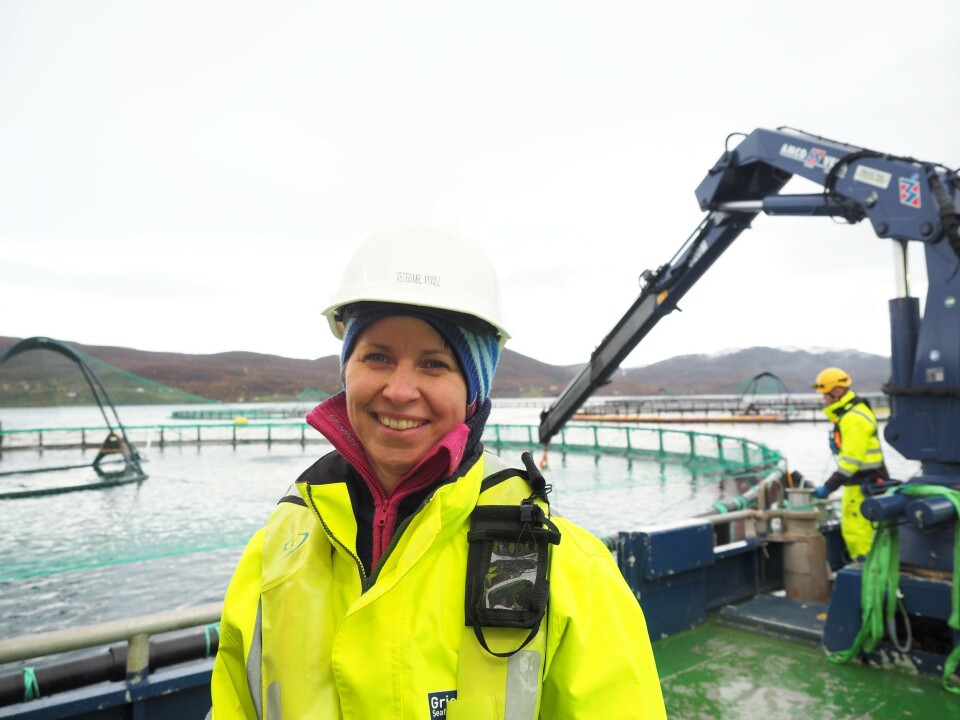 Berit Seljestokken, fiskehelseansvarlig i Grieg Seafood Finnmark sier de har unngått flere avlusinger takket være rensefisken. Klikk for større bilde. Foto: GSF.