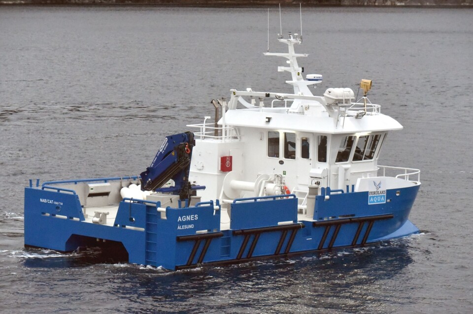 MS AGNES skal serve oppdrettsanlegg for Fjordlaks Aqua på Sunnmøre. Byggenummer 161 fra Moen Marin er også den første NabCat 1350 med godkjent slepevinsj og permanent slepetillatelse. Foto: Moen Marin. MS AGNES skal serve oppdrettsanlegg for Fjordlaks Aqua på Sunnmøre. Byggenummer 161 fra Moen Marin er også den første NabCat 1350 med godkjent slepevinsj og permanent slepetillatelse. Foto: Moen Marin.