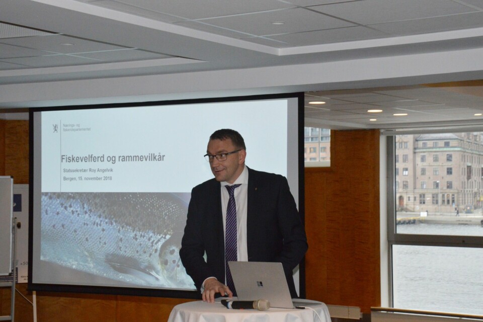 Statssekretær Roy Angelvik snakket om viktigheten av brønnbåtnæringen og de nye forskriftene under seminar i Bergen. Foto: Anette Elde Thomsen/Kyst.no.