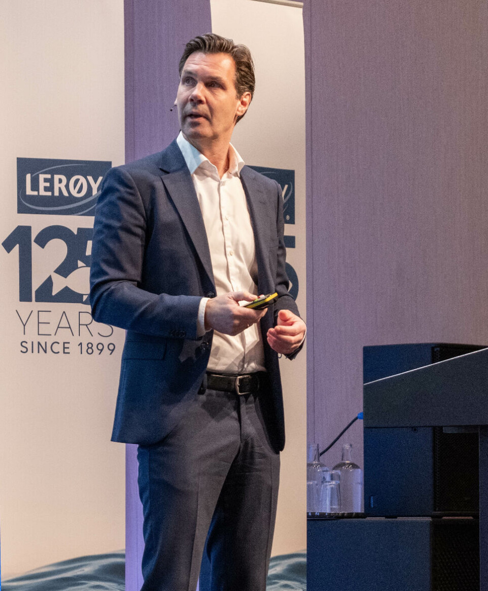 Henning Beltestad, konsernsjef i Lerøy Seafood Group på NASF konferansen i Bergen 2024.