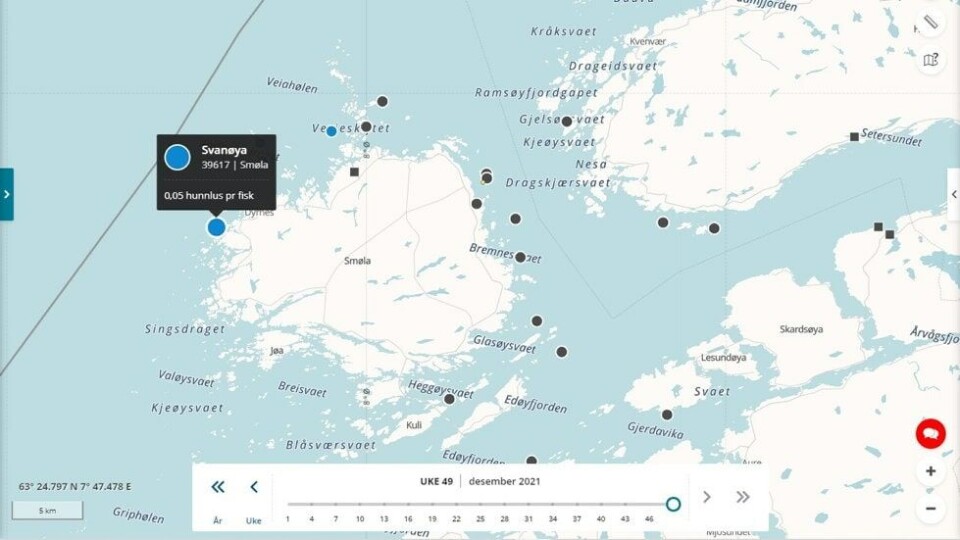 Det er mistanke om ILA ved lokalitet Svanøya i Smøla kommune. Kilde: BarentsWatch