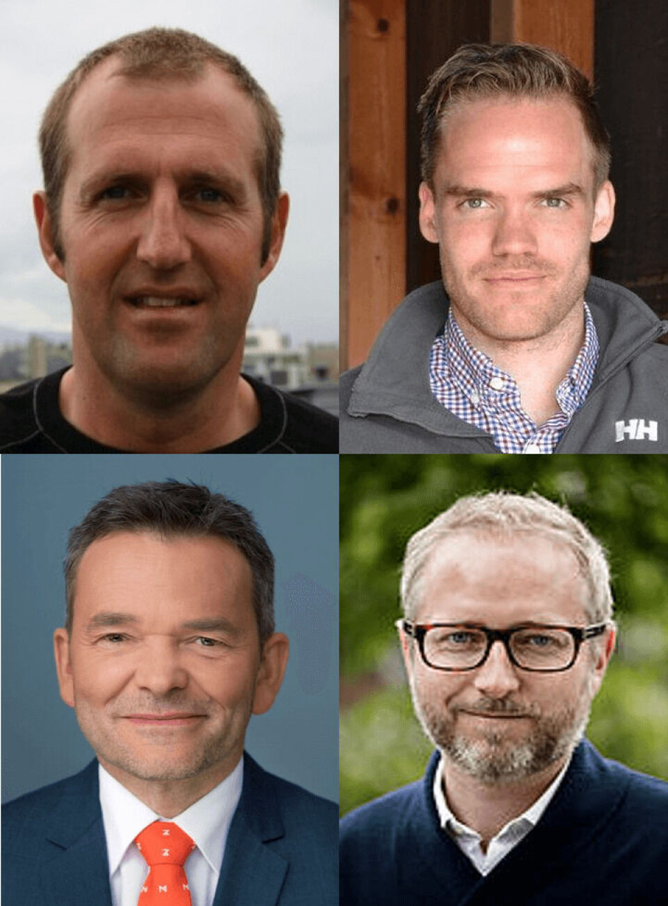 Flere store aktører innen havbruksnæringen har bedt klima- og miljødepartementet om å ta tak i én av vår tids største miljøutfordringer: Mikroplast i havet. Øverst fra venstre: Roger Bekken (Daglig leder, SalMar Farming), Christian Johansen (Daglig leder, Kystmiljø), Per-Roar Gjerde (COO, Marine Harvest) og Bård Vegar Solhjell (Generalsekretær, WWF). (Foto: Privat, Linn Therese Skår Hosteland, Marine Harvest og Marius Nyheim Kristoffersen).