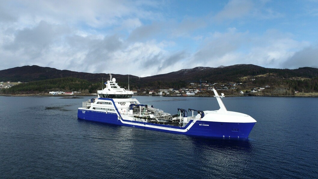 MS «Ro Vision» ble levert til rederiet Rostein i april. Nå kan den stikke av med seieren i kåringen av Ship of the year 2020. Foto: Larsnes Mek.
