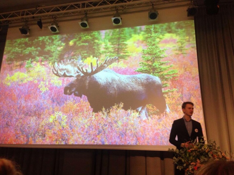 Lars Berg-Hansen fortalte under Youngfish-konferansen at en av hans store drømmer var å ri på en elg. Foto: Kjersti Marie Grinde