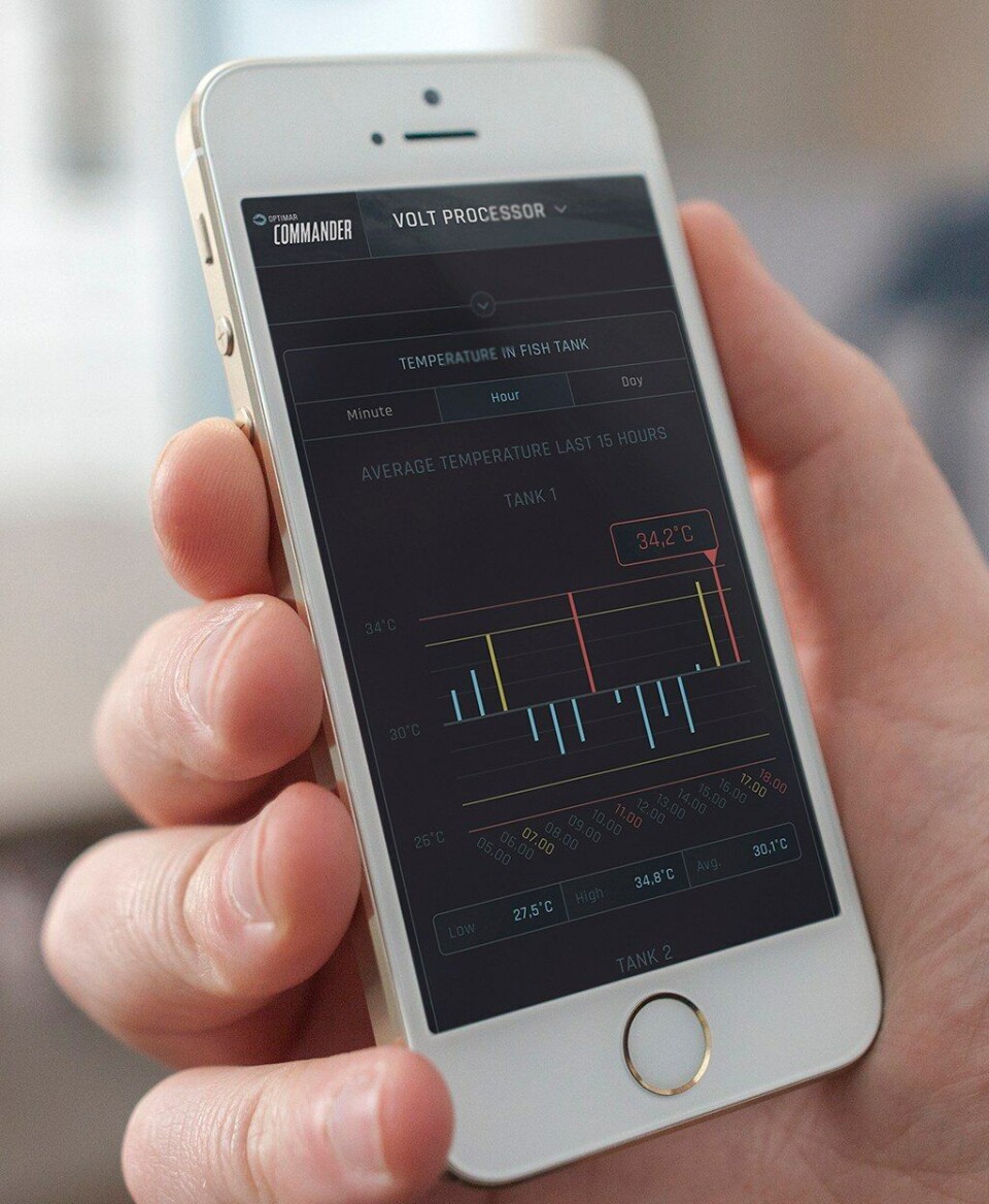 Den nye digitale plattformen Optimar Commander samler og analyserer big data fra fiskeproduksjonen, og gir brukeren full oversikt rett fra mobilen. Foto: Optimar.