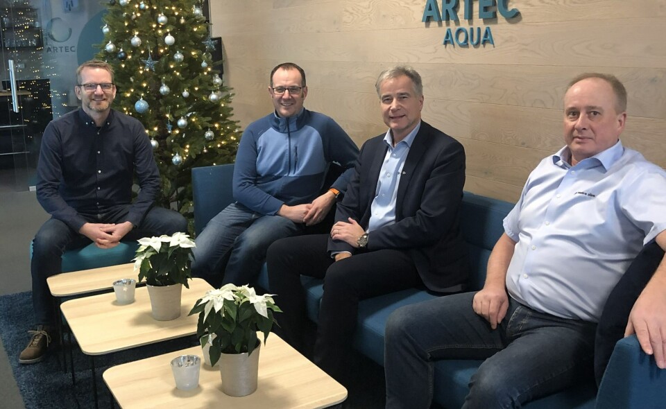 Fra venstre: Bjørnar Flem, Artec Aqua. Eindride Olaussen, Artec Aqua. Morten Hatledal, Hydra Pipe. Oddbjørn Grindvik, Hydra Pipe. Foto: HydraPipe