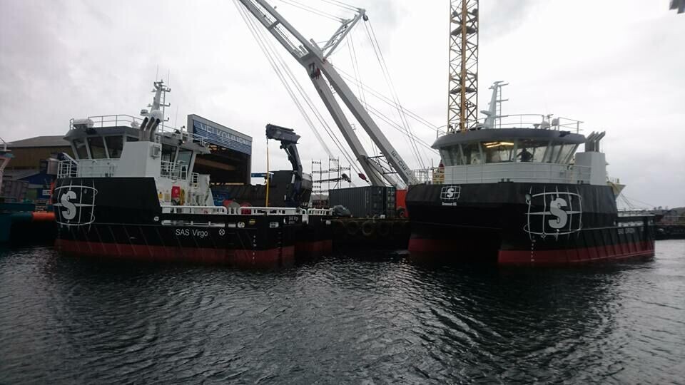 SAS Virgo og SAS Orion er dei nye fartøya til selskapet. Foto: Servicebåt AS. SAS Virgo og SAS Orion er dei nye fartøya til selskapet. Foto: Servicebåt AS.