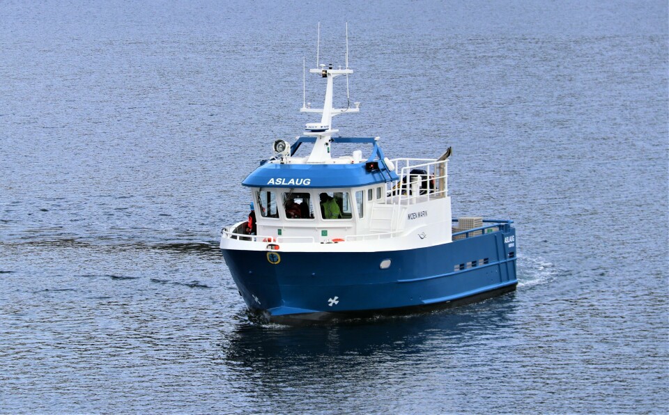Nå har Emilsen Fisk mottatt sin første leveranse fra Moen Marin. Arbeidsbåten «Aslaug» måler 11,98 meter og er 5 meter bred. Foto: Moen Marin.