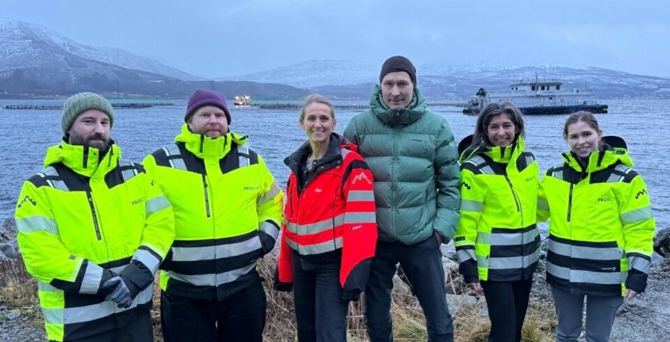 Teamet foran lokalitet «Enkeltstein»: F:V: Henrik Bugge (Probotic AS), Mats Fox (Probotic AS), Åse Marie Valen Olsen (Sørrollnesfisk AS), Olav Henry Olsen (Sørrollnesfisk AS), Michelle Opshaug (Probotic AS) og Stine-Mari Framvik (Probotic AS)
