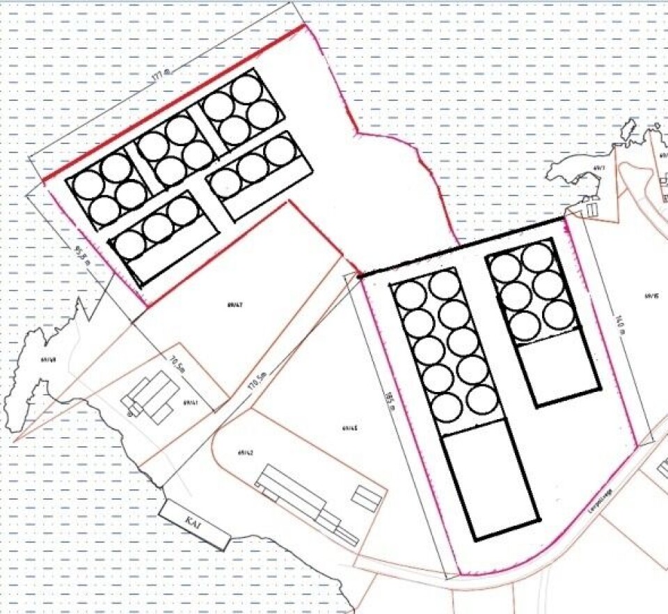 Oversikt over resirkuleringsanlegget sine ulike avdelinger og kar slik som det framstår på søknadstidspunktet. Illustrasjon: KB