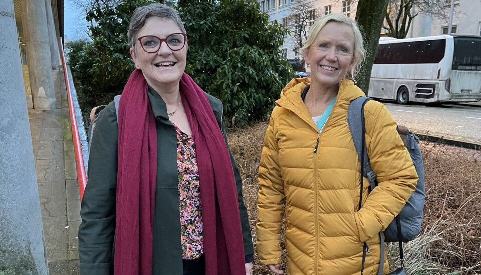 Trude Brosvik (til venstre på bildet) og Sigrid Brattabø Handegard (til høgre på bildet), som er gruppeleiarar i Vestland Fylkesting for hhv. KrF og Sp.