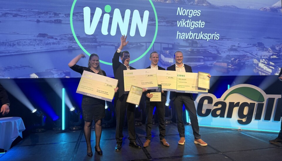 Produksjonsleder Stine Ervik, Erviks Laks og Ørret, driftsleder Hallvard Storfjell, Ballangen Sjøfarm, driftsleder Stein Johansen, Aurora Angstauren, og Henning Sollied, biologisk controller i Aurora Lauskubben.