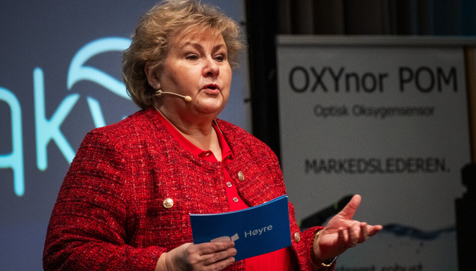 Partileder for Høyre, Erna Solberg, er ikke fornøyd med avtalen Norge har gjort med USA.