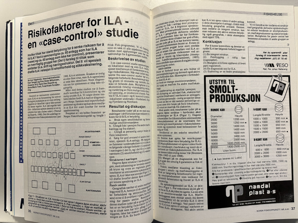 Risikofaktorer for ILA – en «case-control» studie. Fra Norsk Fiskeoppdrett nr 6 1991 - side 36-37