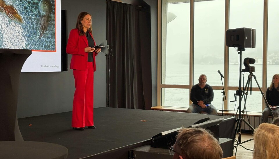 Kyst.no følger fremleggelsen av havbruksmeldingen torsdag. Her presenteres den av fiskeri- og havminister Marianne Sivertsen Næss.